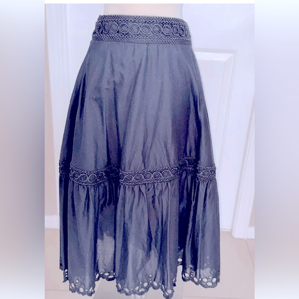 Point Sur J . Crew Maxi Skirt Size 6 Black Eyelet 100% Cotton